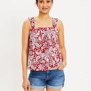NWT LOFT Red & White Floral Paisley Square Neck Tank Top Blouse - Size  Small